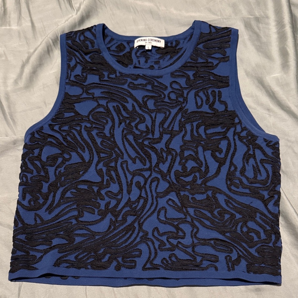 Opening Ceremony Navy and Black Textured Muscle Tee